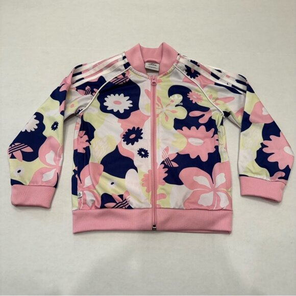 Adidas Youth Girls Allover Flower Print Zip Up Track Jacket Size 5 - Picture 2 of 5